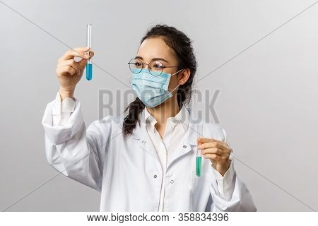 Doctors, Research And Covid19 Concept. Portrait Of Young Researcher Infectionist, Scientist Looking 