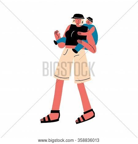 Young Woman With Child Travelling Together Vector Illustration