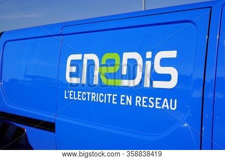 Bordeaux , Aquitaine / France - 12 04 2019 : Enedis Edf Logo Sign On Van Truck Electricity Provider 