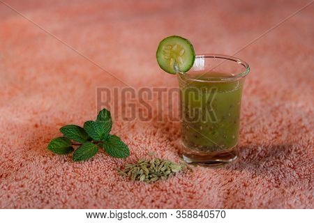 Healthy Green Mango Juice With Basil And Fennel Seeds
