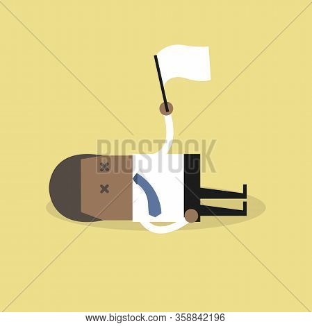 Exhausted African Businessman Lying Down On The Floor And Surrender.
