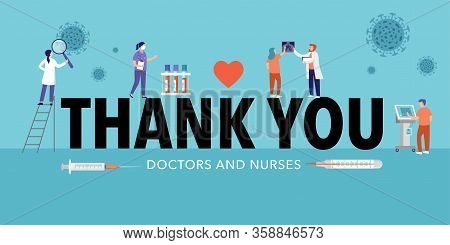 Thank You, Doctor And Nurse - Covid-19 Pandemic Concept, Vector Illustration Stock Illustration