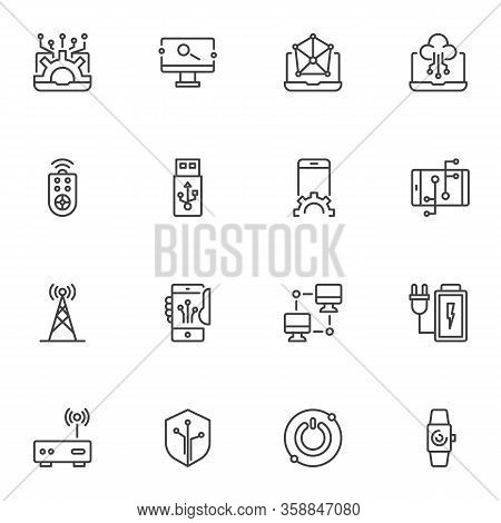 Electronic Technology Line Icons Set. Linear Style Symbols Collection, Outline Signs Pack. Vector Gr