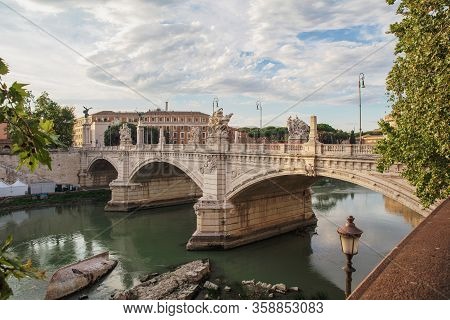 Charming View Of The Ponte Vittorio Emanuele Ii Bridge In Rome, Italy, Named After The King Of Sardi