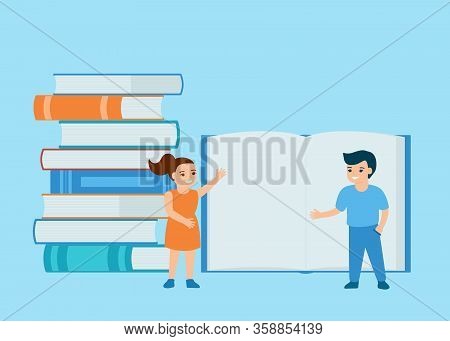 Children Read Books And Enjoy Literature. Books For Reading, Training, Education And Entertainment. 