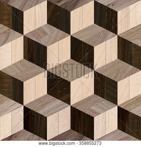 Geometric 3d Render Cube Pattern Mosaic Floor And Wall Wooden Background
