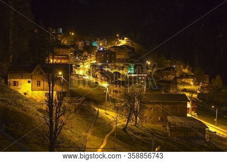 Night Vision From A Valley. It Is A Village In Turkey Know As Ayder Yaylası.