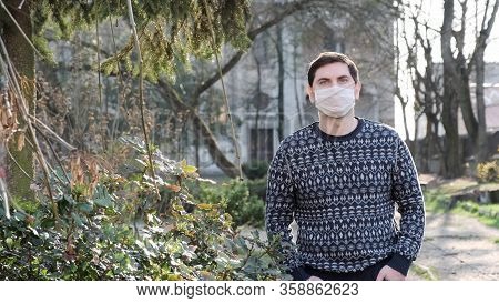 Medical Mask White Street Man Young Coronavirus Covid 19 Blue Eyes