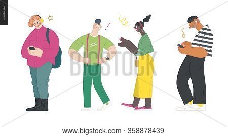 Waiting In Line - Modern Flat Vector Concept Illustration Of A Young Men A Women Standing In Line Wi
