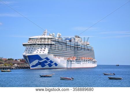 Dominica, Caribbean - March 24, 2017 : Royal Princess Ship Docked In Roseau Port, Dominica Island.