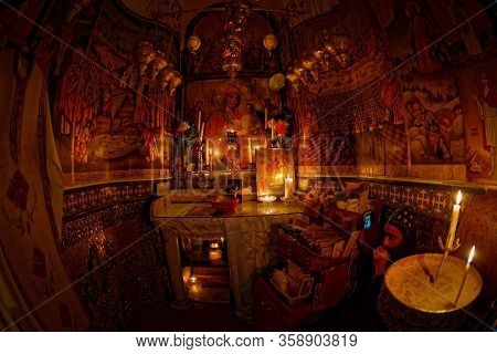 Jerusalem, Israel - June 19, 2015: Fisheye Lens Shot Of The Coptic Shapel In The Rotunda Containing 