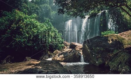 Tropical Waterfall Phnom Kulen, Cambodia Province Siem Reap