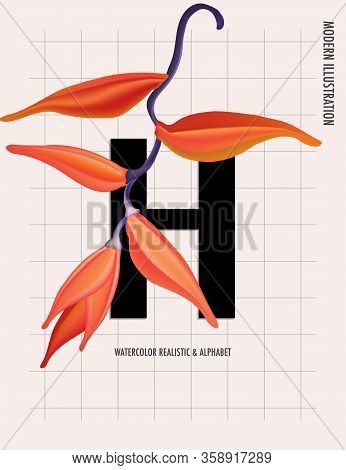 Heliconians Exotic Floral Print. Contrast Realistic Flower Blossom, Nature Summer Poster. Wild Flowe
