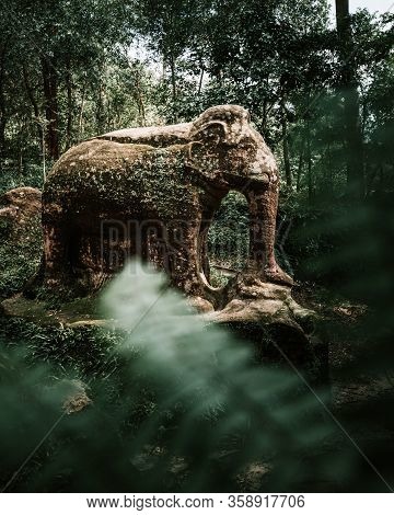 Old Elephant Statue In Phnom Kulen, Siem Reap, Cambodia - Photo