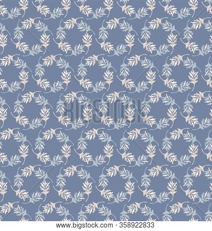 French Blu Shabby Chic Damask Vector Texture Background. Antique White Blue Flower Seamless Pattern.
