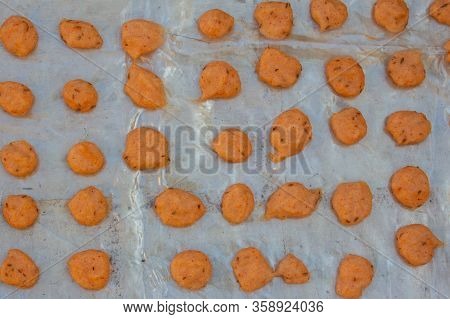 Homemade Indian Snack (vathal In Tamil Lanuage) Sun Dried Before Frying.