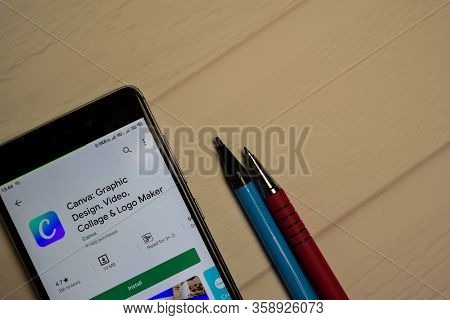 Bekasi, West Java, Indonesia. April 1, 2020 : Canva: Graphic Design Dev Application On Smartphone Sc