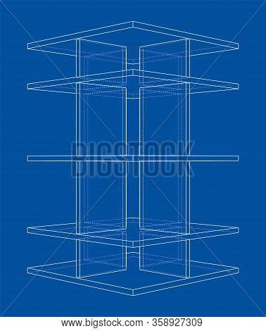 Empty Showcase Outline. Vector Rendering Of 3d. Wire-frame Style. The Layers Of Visible And Invisibl