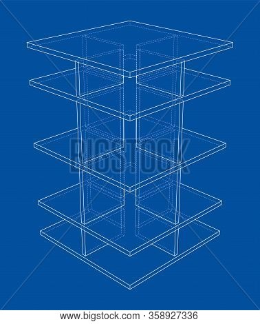 Empty Showcase Outline. Vector Rendering Of 3d. Wire-frame Style. The Layers Of Visible And Invisibl