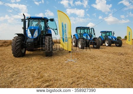 Nastasiv,ternopil,ukraine - July 25, 2019: Tractors New Holland At The Annual Exhibition On Harvesti