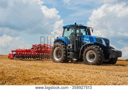 Nastasiv,ternopil,ukraine - July 25, 2019: Presentation Of Agricultural Technology - New Holland, Ne