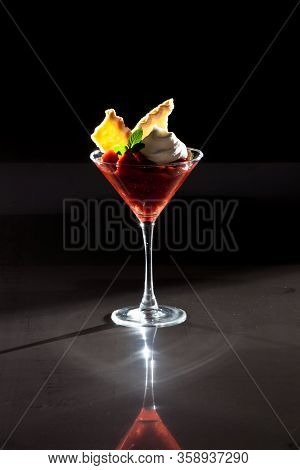 Delicious Fresh Strawberry Smoothy Dessert In Martini Glass