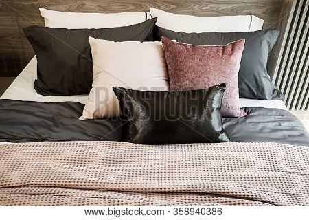 Pillow On Colorful Bed And Beautiful Pattern.cof