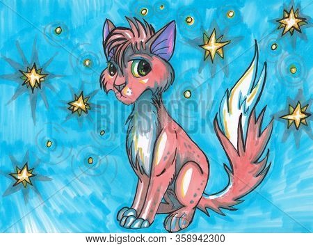 Abstract Kitten For Concept Design. Pen Markers.