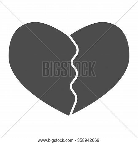 Cracked Or Broken Heart Solid Icon. Heartbreak, Two Part Of Love Shape Symbol, Glyph Style Pictogram