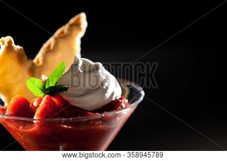 Delicious Fresh Strawberry Smoothy Dessert In Martini Glass