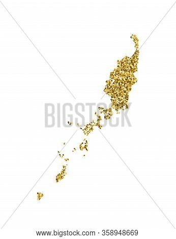 Vector Isolated Illustration With Simplified Palau Map. Decorated By Shiny Gold Glitter Texture. New