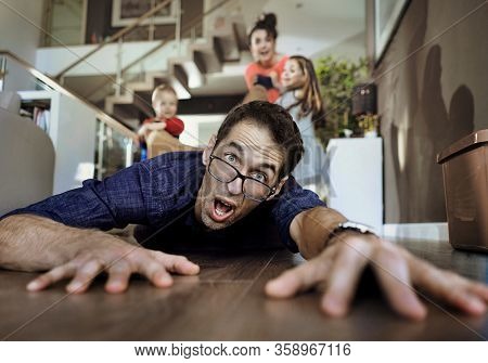 Crazy family having fun at home