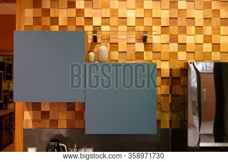Wall Cabinet In The Kitchen On A Wooden Wall
