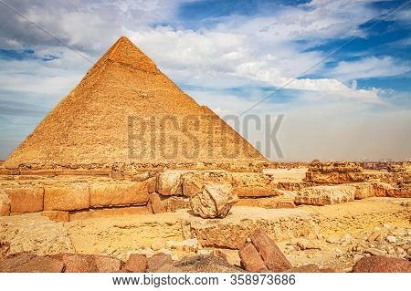 The Ancient Pyramid Of Chefren In Giza, Egypt