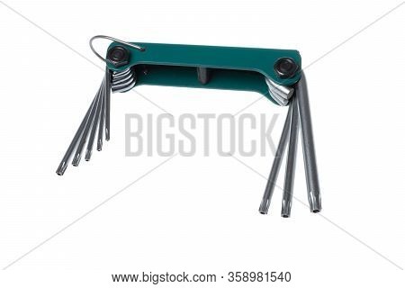 Folding Compact Torx Screwdriver Set With Eight Different Sizes, Isolated On White