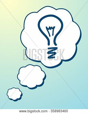 Lightbulb In Thought Bubble Three White Clouds