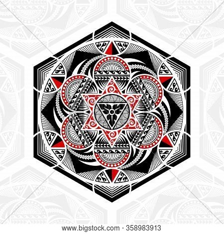 Thai Pattern Mixed Art Polynesian Art, Mandala Art In Hexagonal Shapes, Six-pointed Stars And Circle