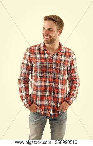 Simple Casual Clothes. Feeling Comfortable. Country Music Concept. Country Style. Man Wear Checkered