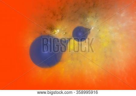 Abstract Blue Space Bodies And An Explosion On A Red Background, A Fractal