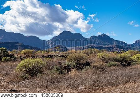 Gran Canarian Mountain Range At La Sorrueda Dam And La Fortaleza De Ansite In Gran Canaria, Canary I