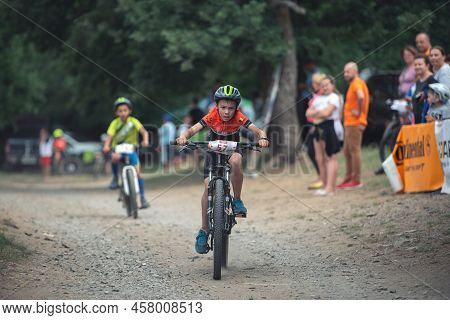Macin, Romania - June 5, 2022: Macin Mountain Fun Mountain Bike 10 Years Old Kid Contest