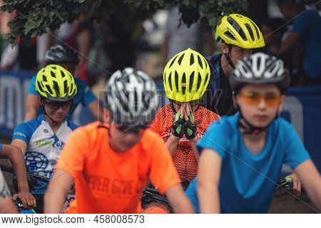 Macin, Romania - June 5, 2022: Macin Mountain Fun Mountain Bike 12 Years Old Kid Contest