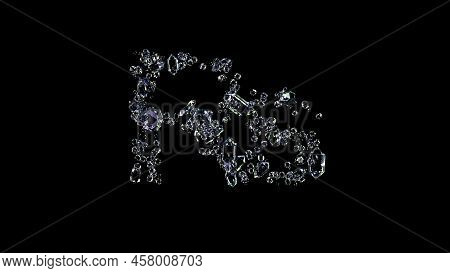 Crystal Shining Transparent Diamonds Rupee Symbol On Black, Isolated - Object 3d Rendering