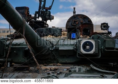 Prague, Czech Republic, 11 July 2022: Exhibition Of Russian Invasion Weapons Destroyed By Ukrainian 