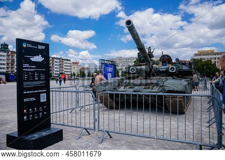 Prague, Czech Republic, 11 July 2022: Exhibition Of Russian Invasion Weapons Destroyed By Ukrainian 