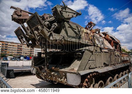Prague, Czech Republic, 11 July 2022: Exhibition Of Russian Invasion Weapons Destroyed By Ukrainian 