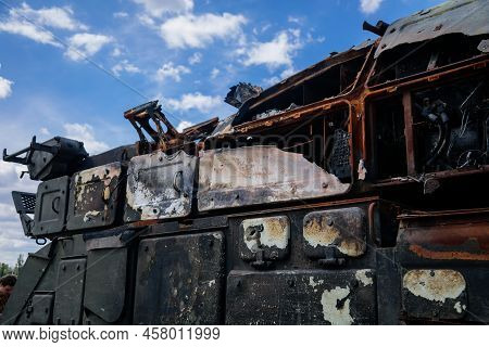 Prague, Czech Republic, 11 July 2022: Exhibition Of Russian Invasion Weapons Destroyed By Ukrainian 