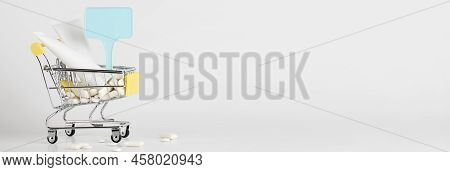 Titanium Dioxide, E171, Dangerous Additive Concept. Gum, Pills, Toothpaste, Cream In Basket And Sign