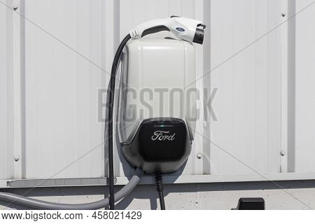 Harrison - Circa July 2022: Ford Electric Charging Station For The Mustang Mach-e, Fusion Plug-in An