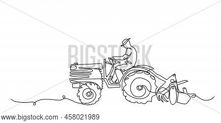Tractor Driver Farmer, Man. Vector Background, Banner, Poster, Agriculture Machinery Concept. One Co